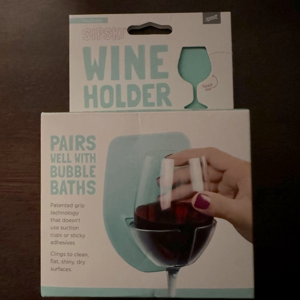 Sipski Wine Holder Green Silicone Plastic No Adhesive Needed Bath/Shower NIB